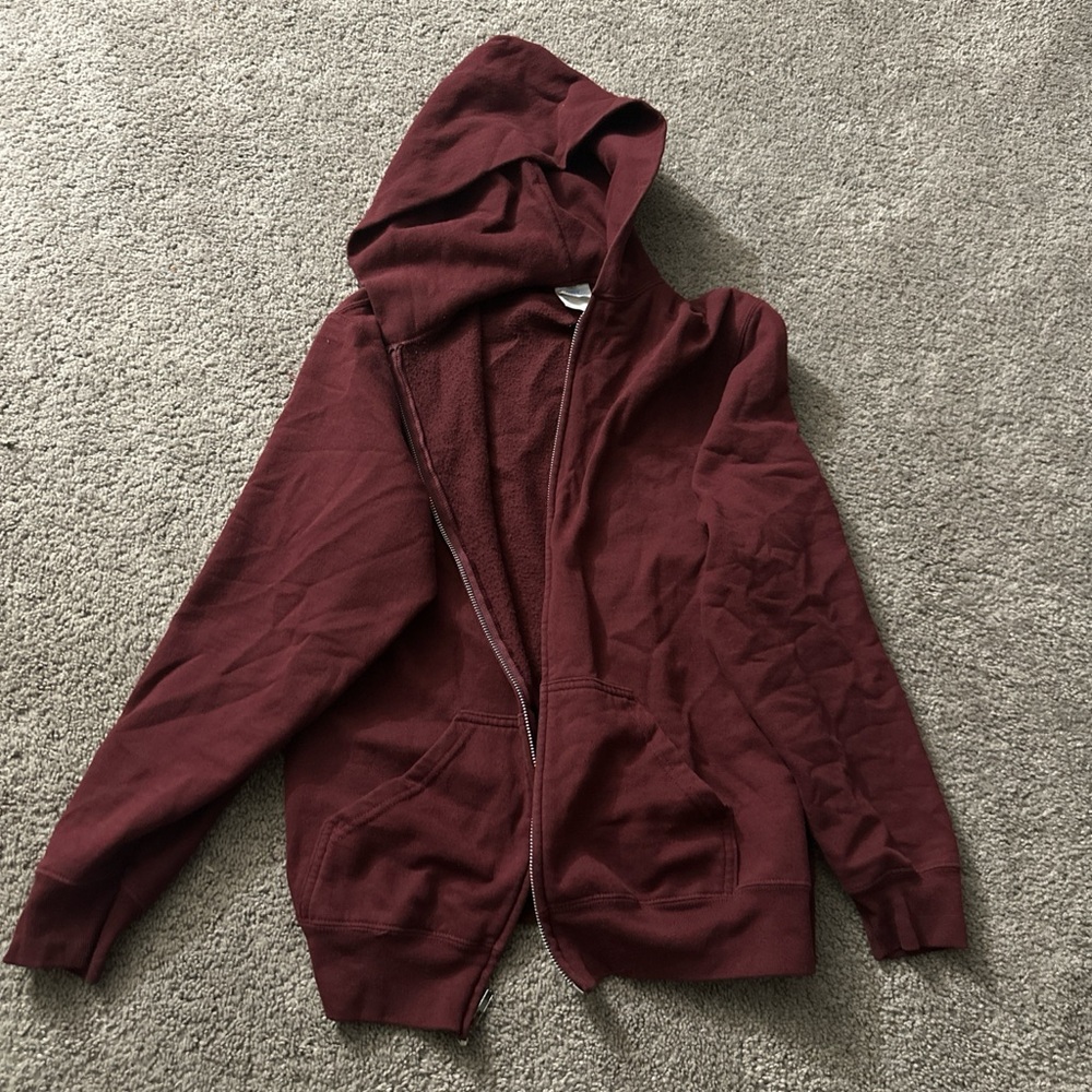 Maroon Hooded Zip-Up Sweatshirt